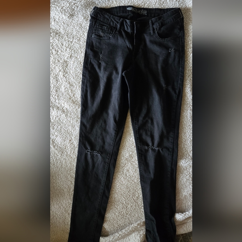 Old Navy Black Distressed Women's Rockstar Jeans 8 Long Black Jeans
